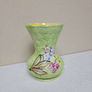 Fenton James Kent English Pottery Small 5" Vase Bramble Flowers Yellow Green Vtg
